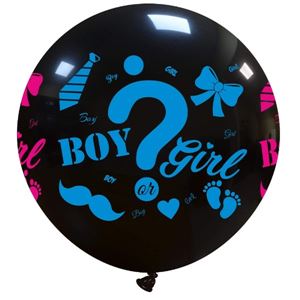 Latex Ballon Zwart Boy or Girl Gender Reveal (85cm)