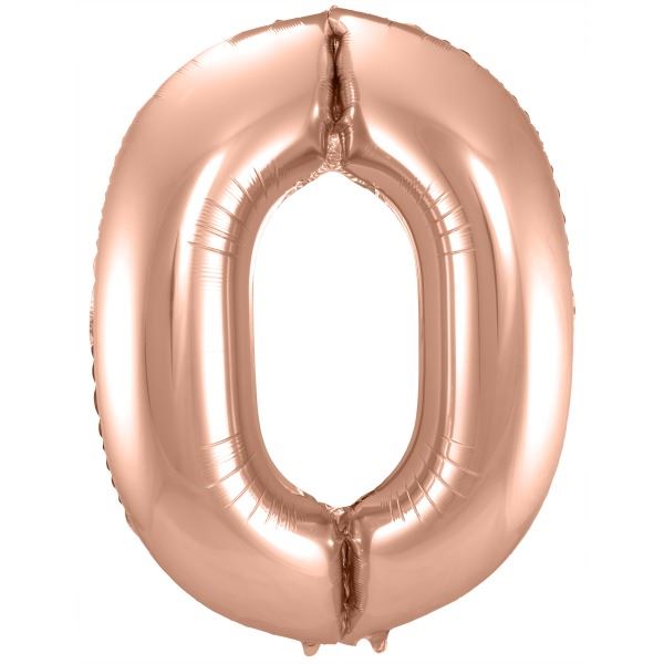 Rosé Goudkleurige Cijferballon cijfer 0 86cm