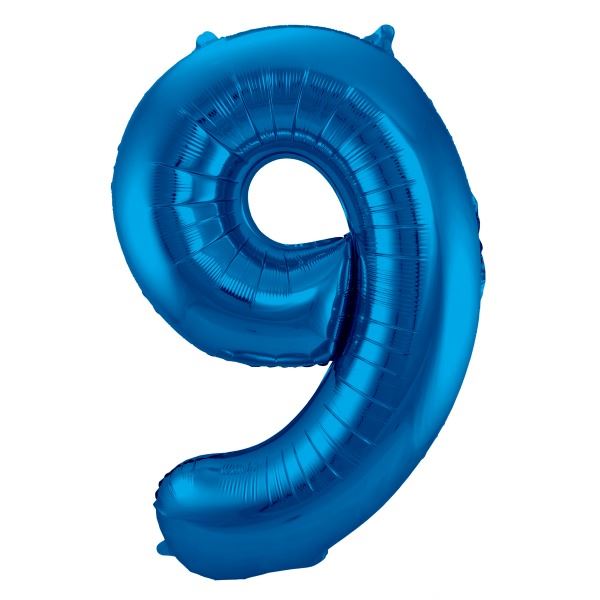 Blauwe Folieballon Cijfer 9 86cm